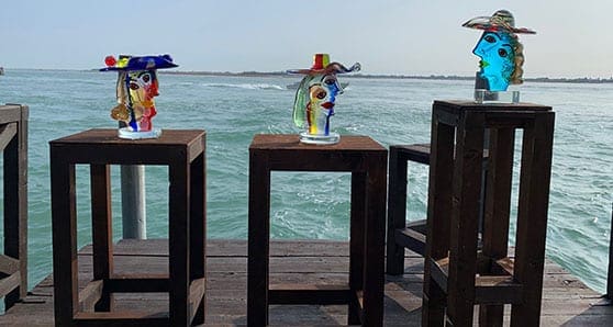 The Homage to Picasso pieces by Master Walter Furlan. We were taken to a private viewing of the three sculptures on the factory deck. Each had been placed on a pedestal, with the Venetian lagoon as a backdrop. Photo by Mike Robinson The seduction of art and the art of sales seduction