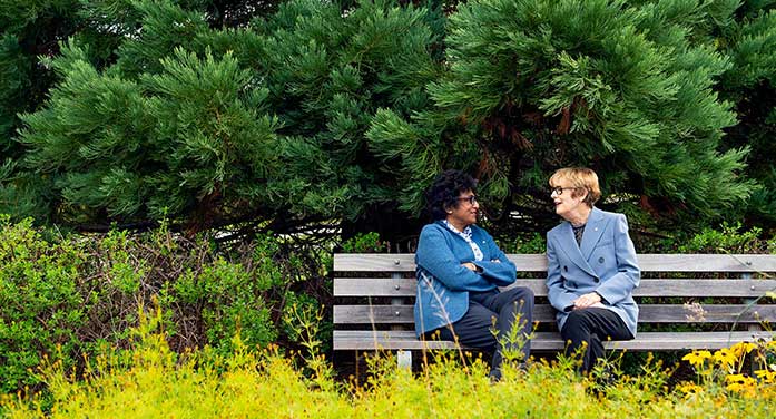 Former U of A president Indira Samarasekera (left) and former UBC president Martha Piper Women leading in a landscape shaped by men